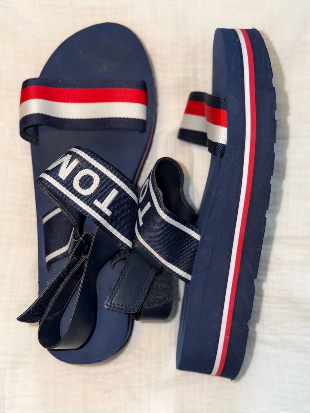 Tommy Hilfiger Navy Sandals with Red & White Stripe